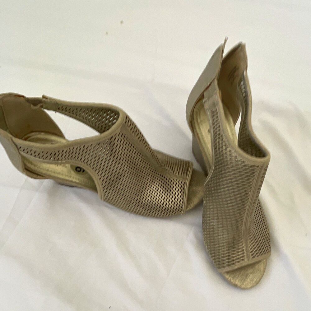 IMPO Women's Beige Open Toe Ankle Booties Wedge Zip Breathable US 9.5